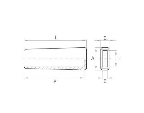 Griff MPV 48x133 für Flachmaterial - Technische Zeichnung - Standgriff für Flachmaterial | Kuala Kunststofftechnik GmbH